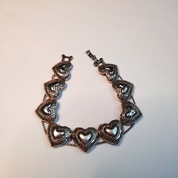 Vintage Silver Hearts Slider Bracelet 7.5" Dual Chain Heavy Tested - Picture 1 of 9